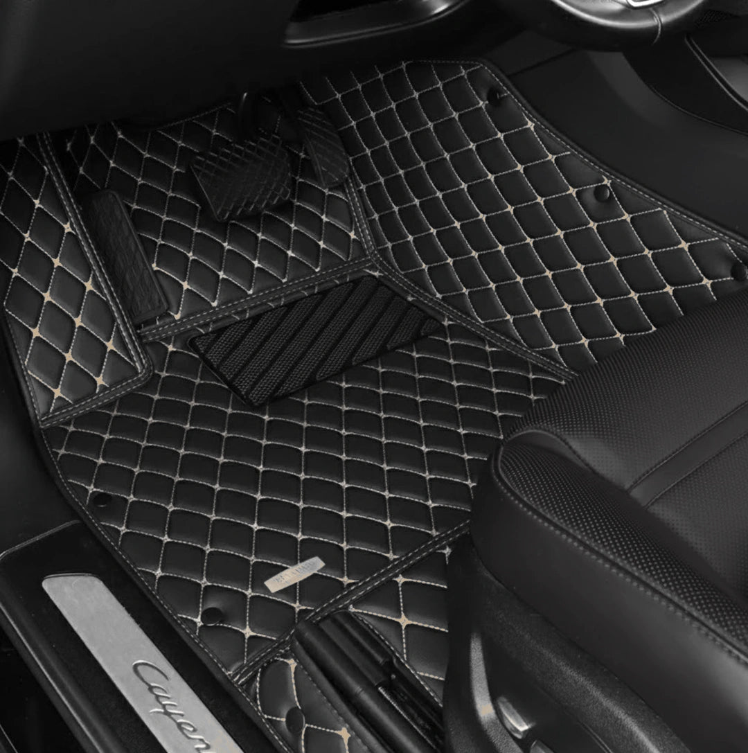 Black Beige Stitching Custom Heavy Duty, Universal Fit Floor Mats for Cars, SUVs, and Trucks